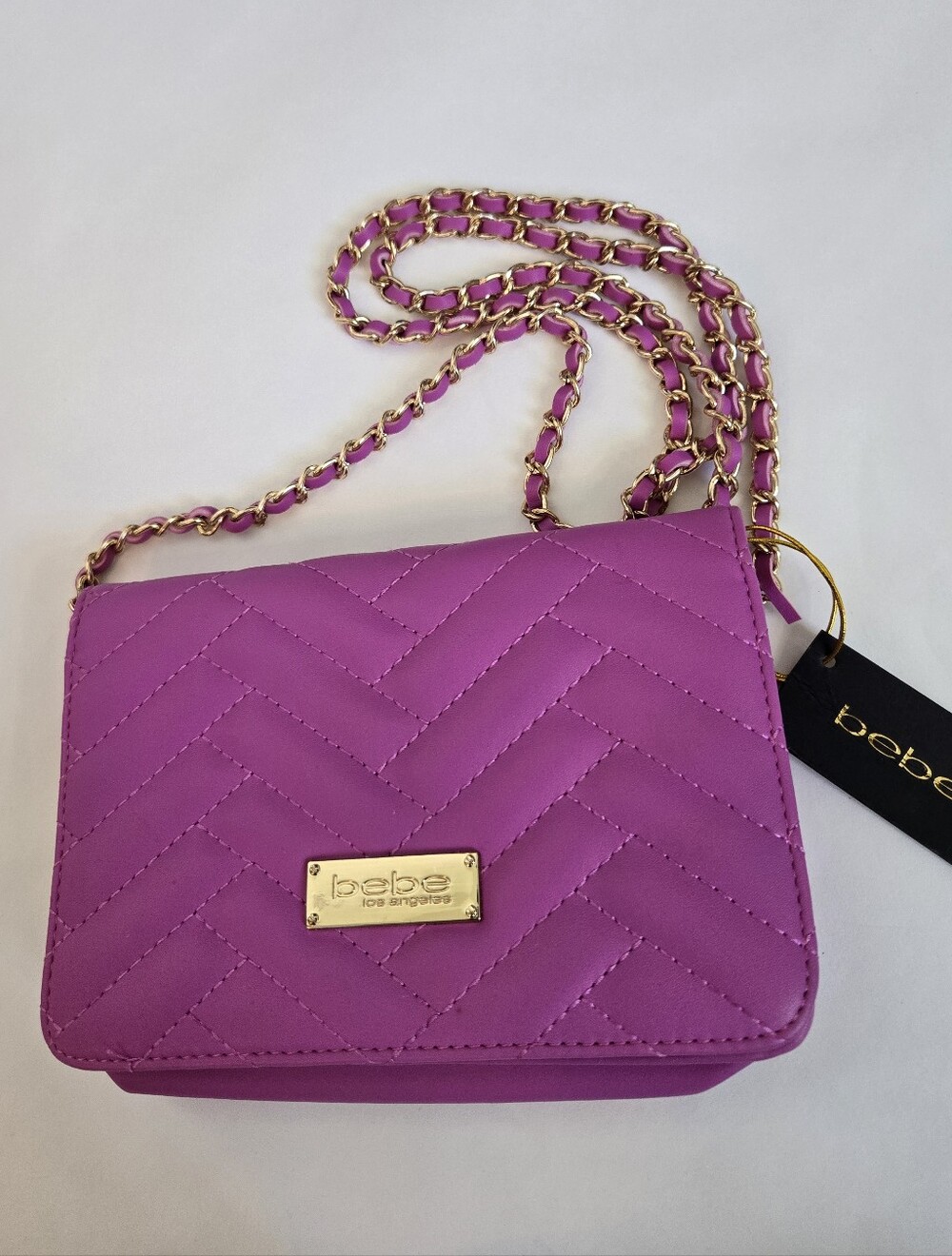 NWT bebe Sophia Quilted Grape - Chain Shoulder Vegan Bag- Edgy, Chic, Versatile.